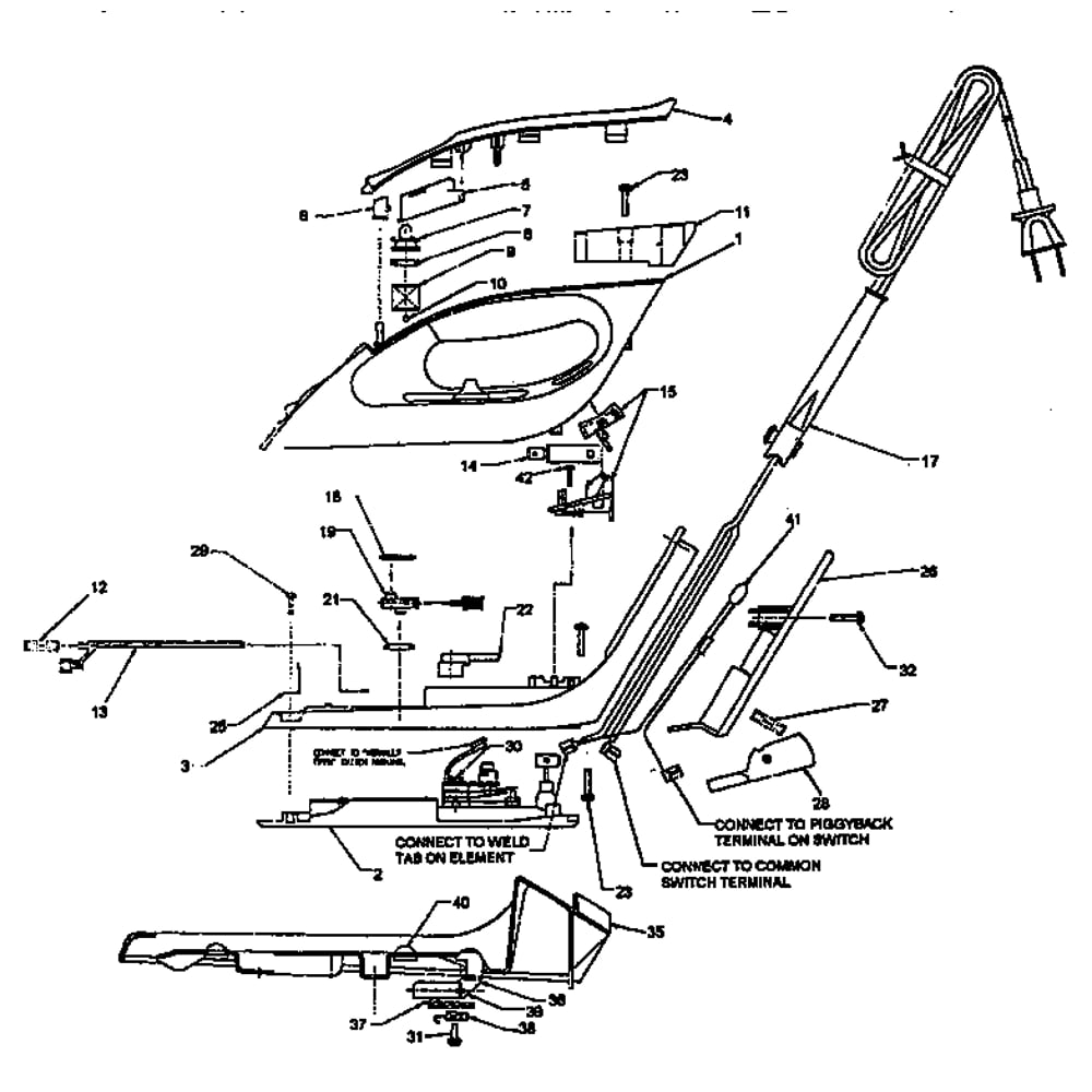 Replacement Parts Diagram and Parts List for F1000S  Black and Decker Iron